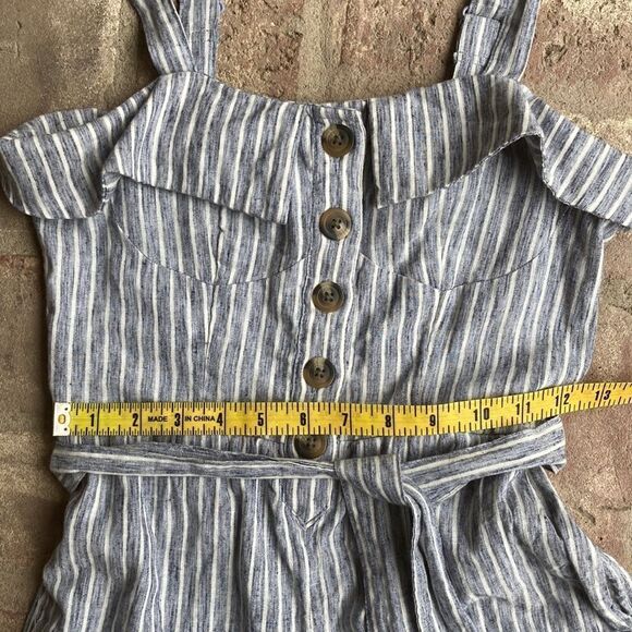 American Eagle Outfitters Sleeveless Blue & White Belted Wide Leg Romper Size 0 - Picture 13 of 15
